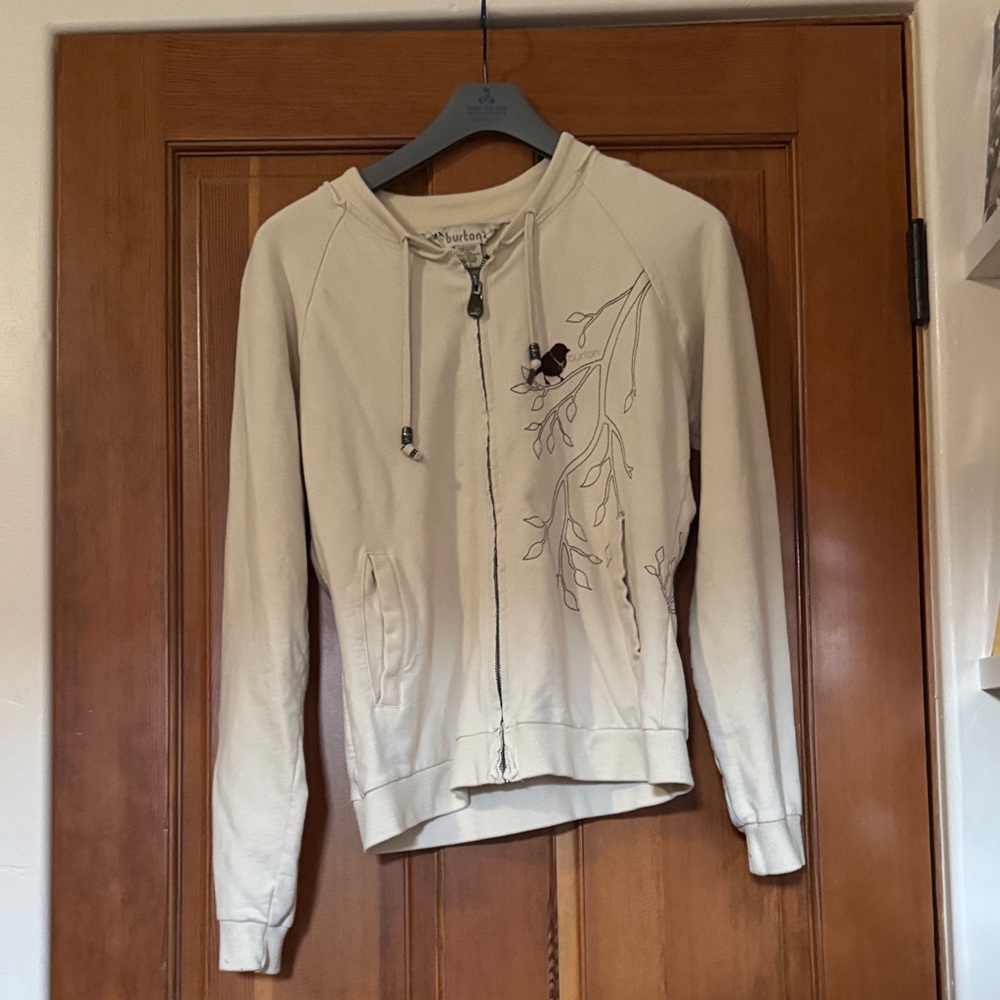 Burton Cream Full-Zip Hoodie with Embroidered Branch Detail